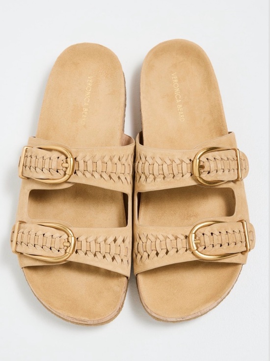 Veronica Beard Shoes - Veronica Beard Paige Desert Tan Suede Braided Double-Buckle Slide Sandals New!